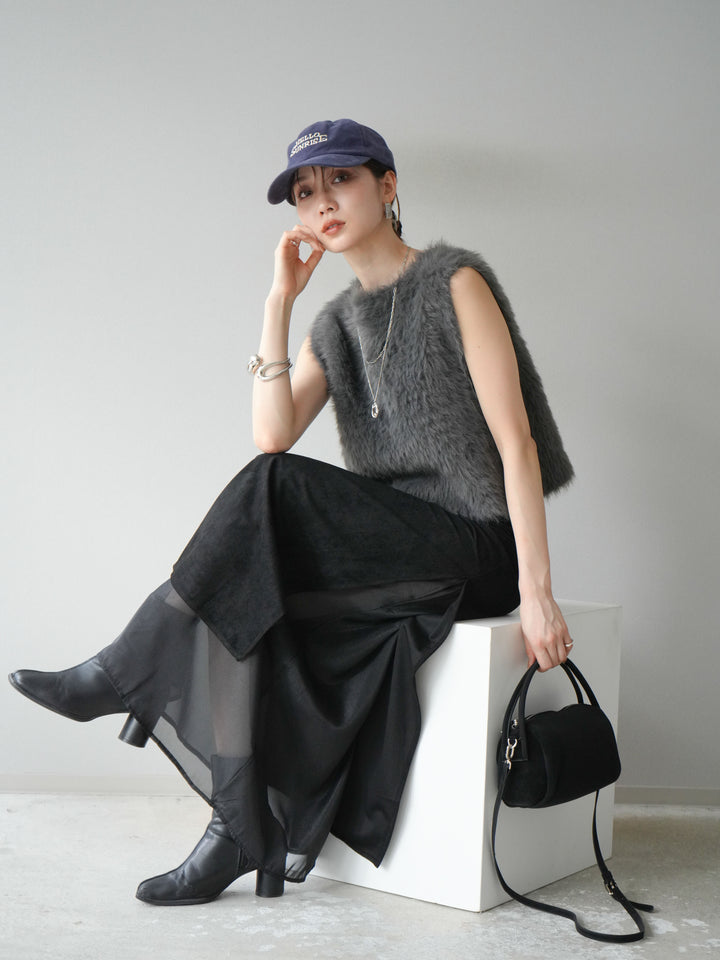 [予約]ミンクライク前後2WAYショートジレ/チャコール