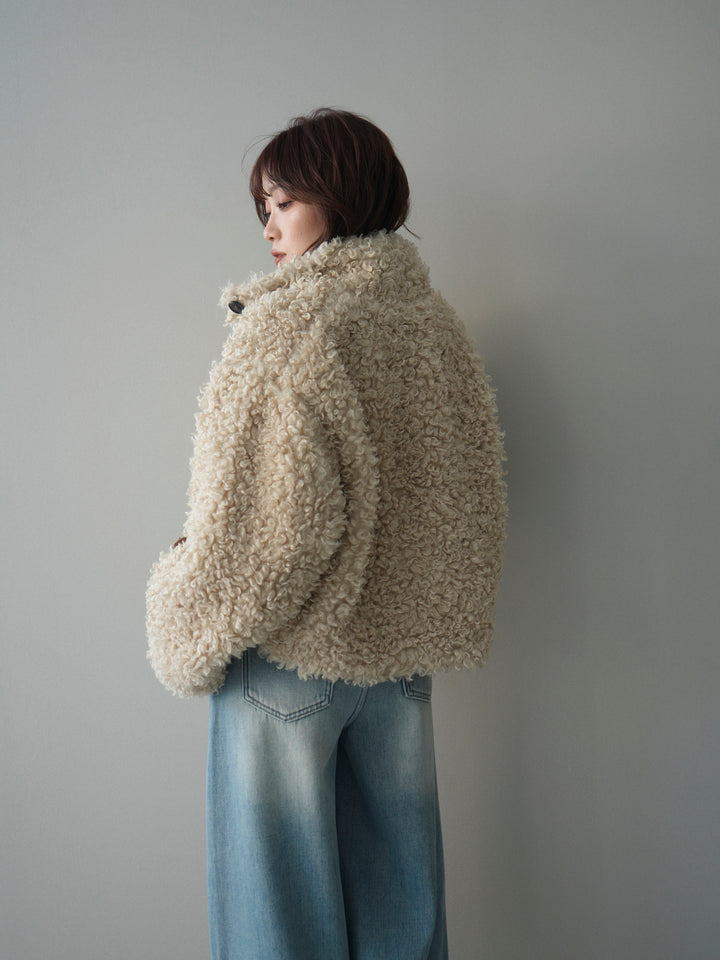 [SET]プードルファーミドルスタンドブルゾン+ベルト付裏起毛カーブデニムパンツ(2set)