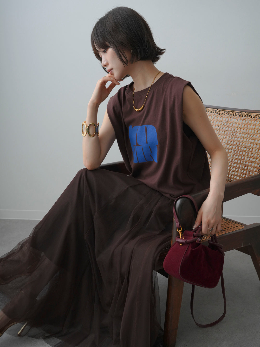 [先行販売！]ショルダータックノースリーブオーバーTEE+ショルダータックノースリーブオーバーTEE(2set)