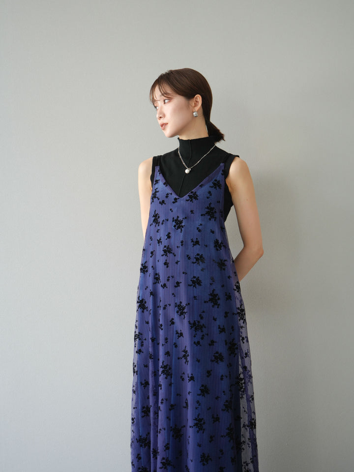 [予約]フロッキーチュールレイヤードベロアキャミワンピース/パープル