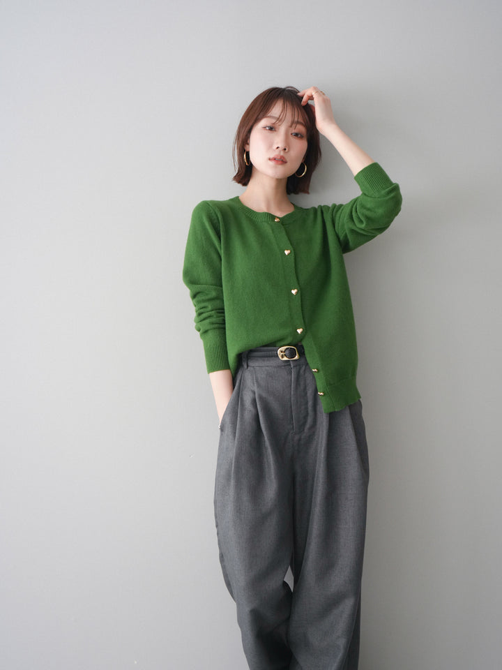 [予約]ハートボタンニットカーディガン/green
