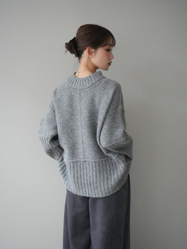 [予約]編み地切替ボトルネックニットプルオーバー/mokugray