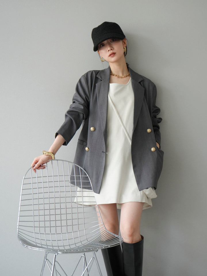 [套裝] 金色扣環斜紋雙排扣西裝外套 + 配件套裝（2 套）