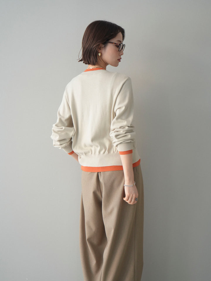 [予約]配色レイヤードコットンアクリルニットカーディガン/ivory