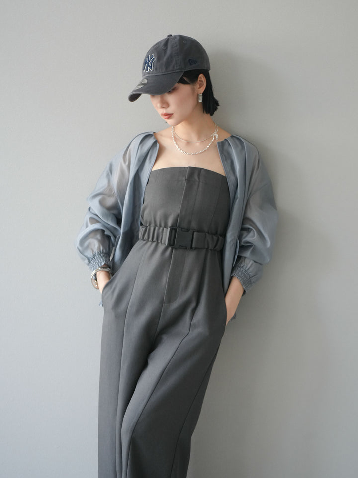 [SET]タックデザインシアーブルゾン+ヘザーツイルベルト付ベアサロペット(2set)