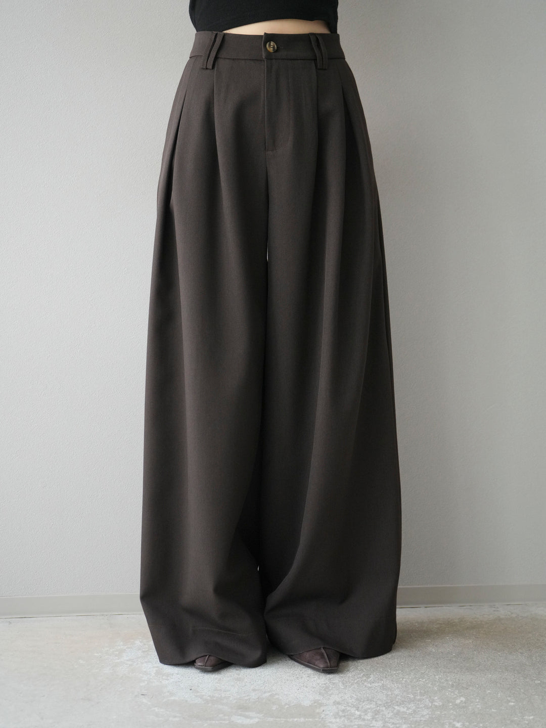 [予約]ダブルタックワイドパンツ/ブラウン