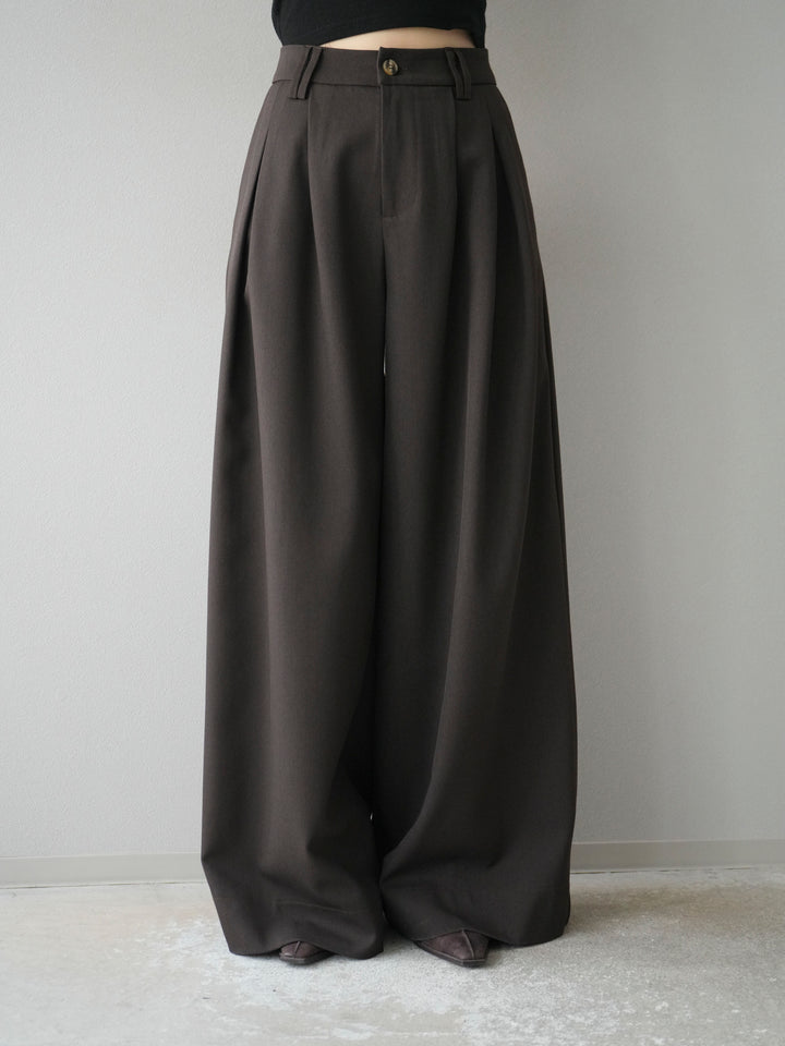 [予約]ダブルタックワイドパンツ/ブラウン