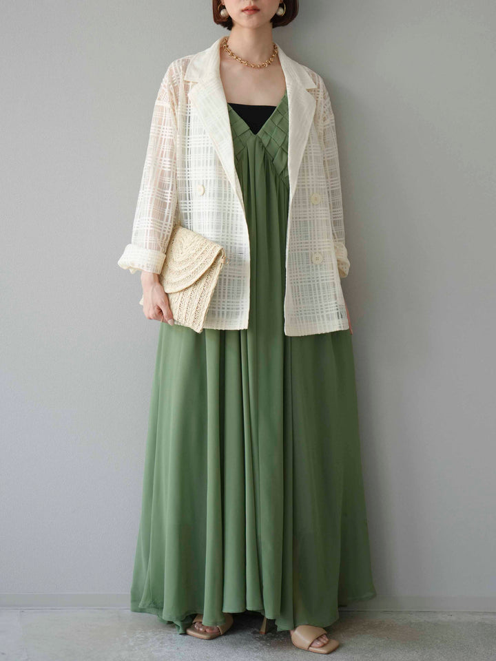 [予約]編み込みデザインシフォンワンピース/グリーン