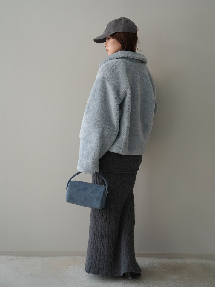 [SET]エコファーステンカラージャケット+ストール付ケーブルニットプルオーバー&ロングスカートSET UP(2set)