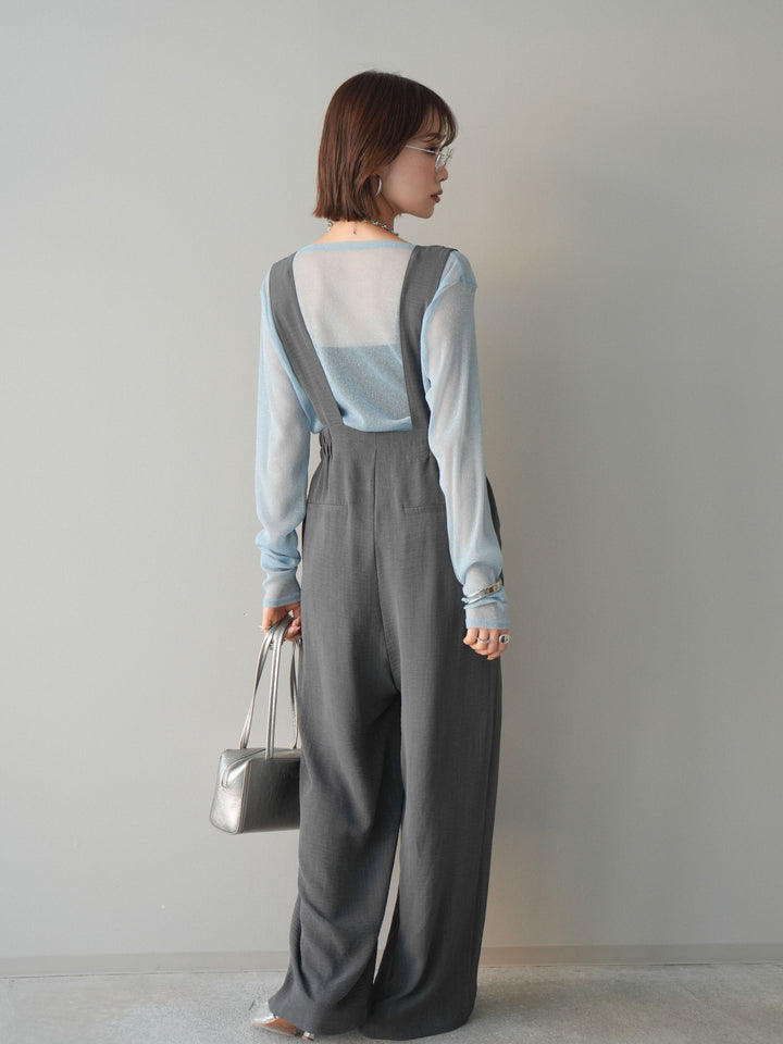 [予約]シボ加工ハイウエストタックサロペット/charcoal