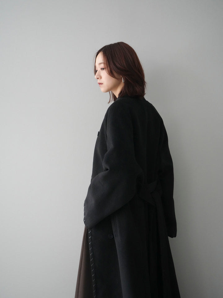 [SET]ハンドステッチ裏中綿ロングコート+モヘア衿付きボタンプルオーバー(2set)