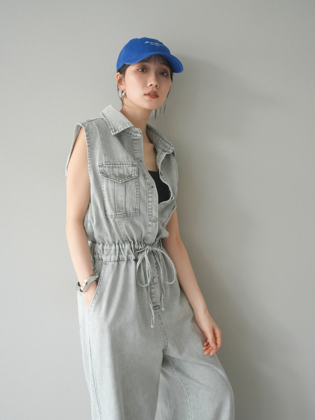 [予約]ポケットデザインデニムオールインワン/グレー