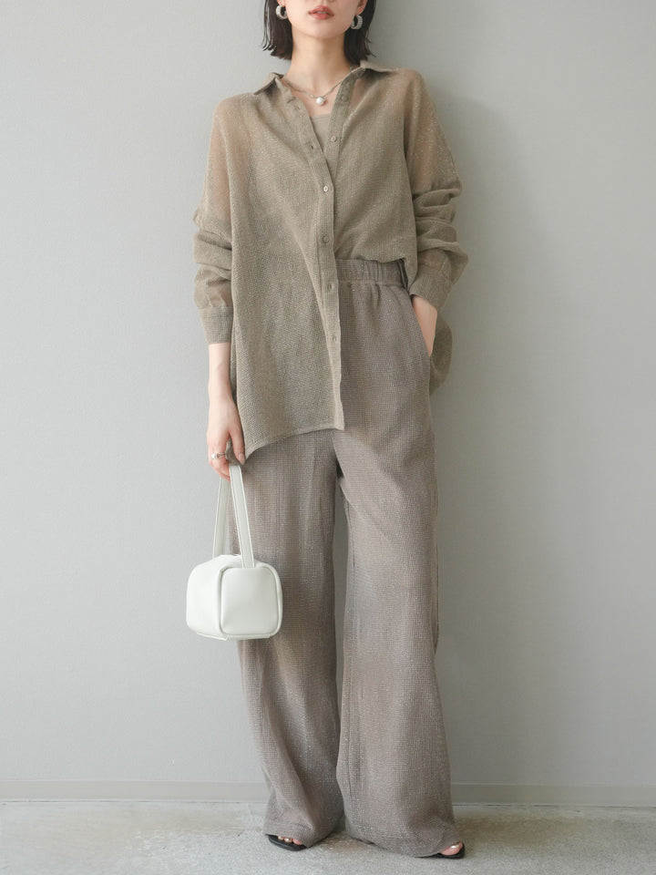 [予約]コットンラメメッシュオーバーシャツ/ベージュ