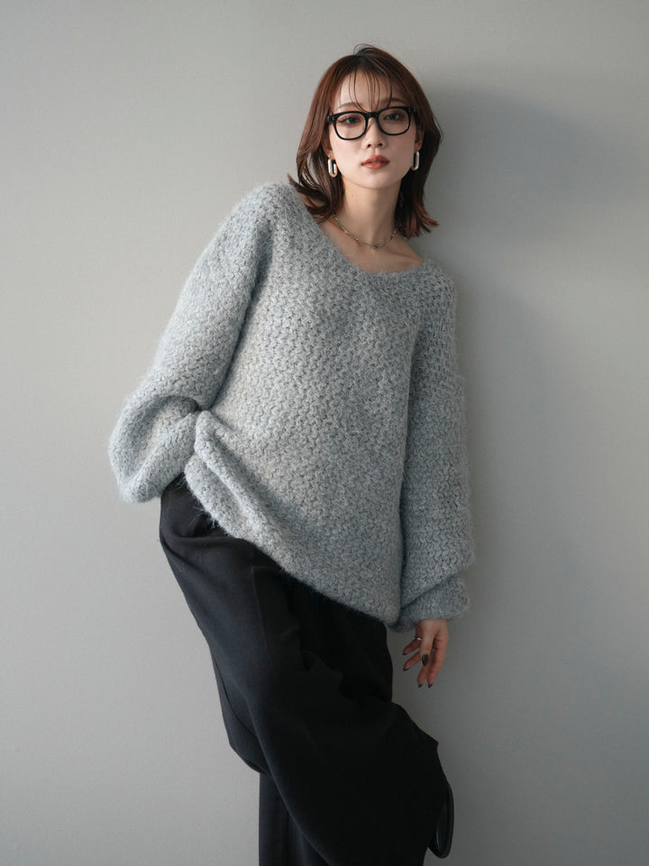 [予約]ウールタッチラメミックスヤーンVネックニットプルオーバー/lightgray