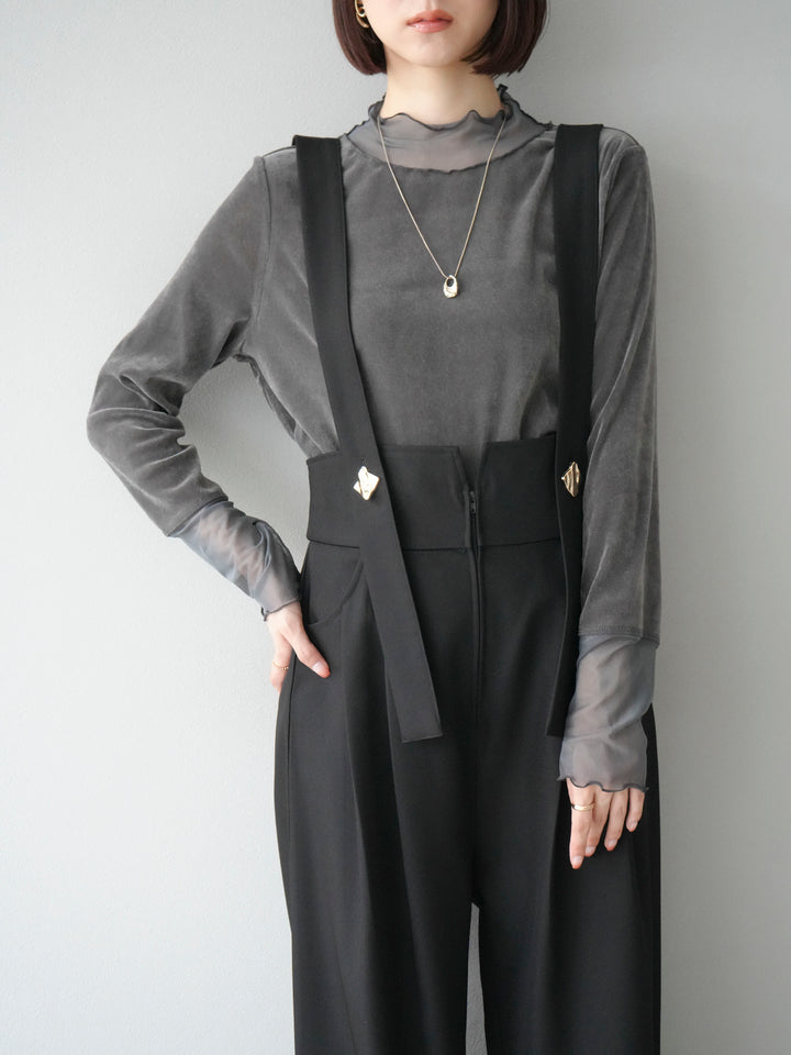 [予約]シアー切替ベロアトップス/チャコール