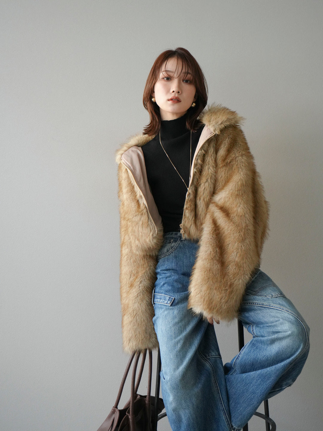 [予約]フェイクファーショートZIPジャケット/mix