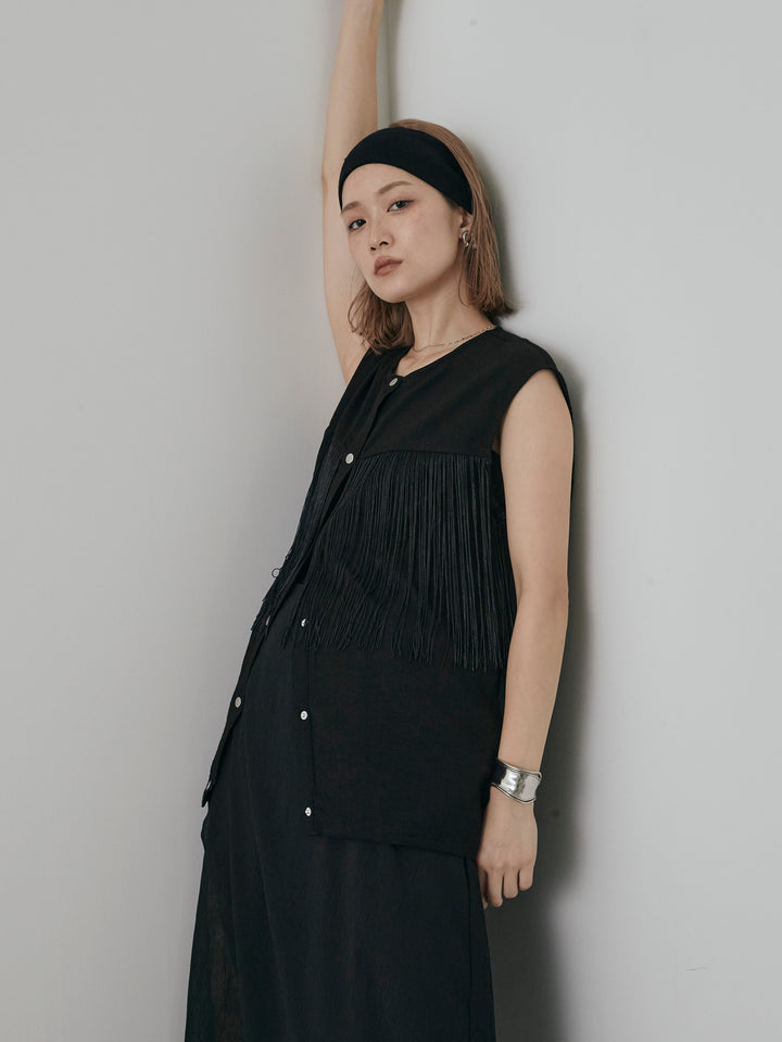 【預購】流蘇無袖上衣/黑色