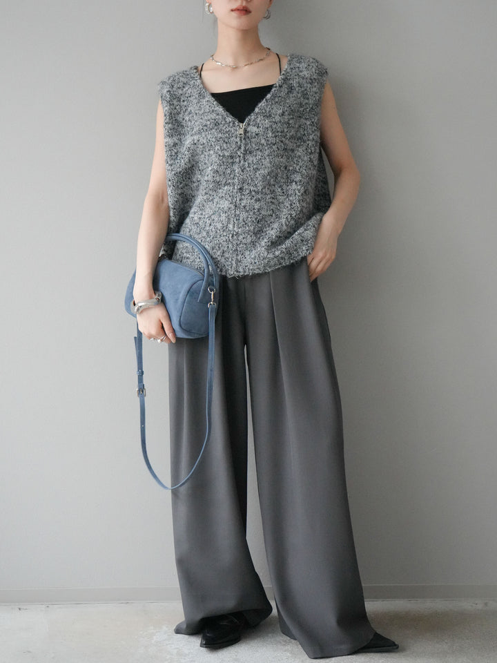 【預購】皮帶環設計寬褲/灰色