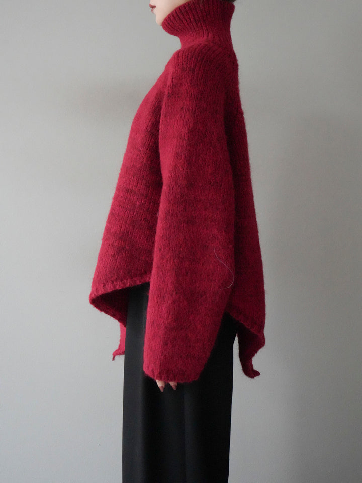 [予約]アシンメトリーハイネックニットプルオーバー/red