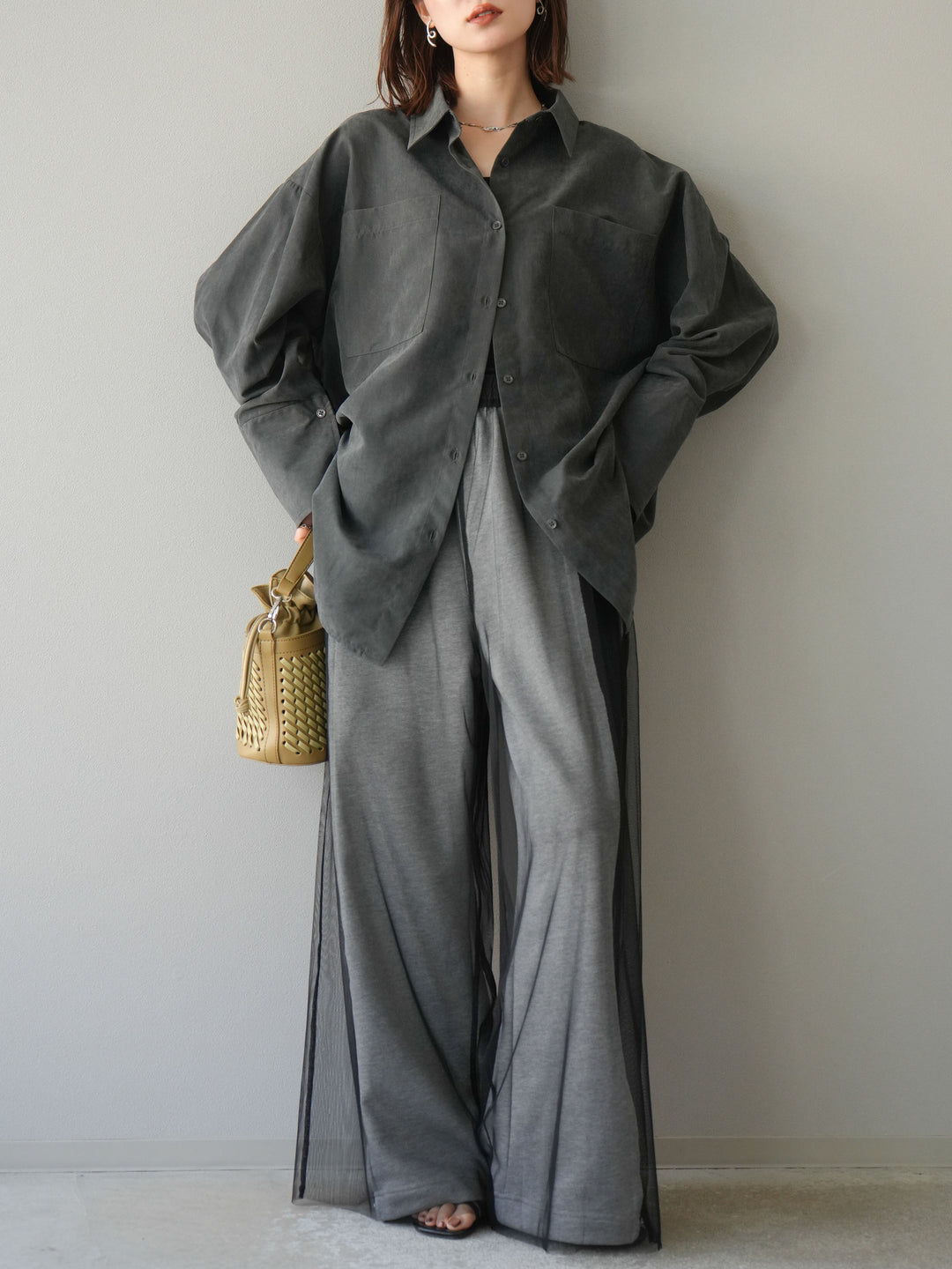 [予約]デニム切替2WAYデザインスウェットパンツ/グレー