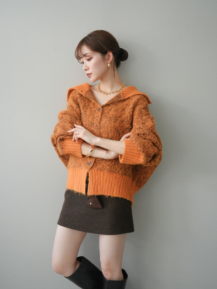 [予約]リブ切替メランジニットカーディガン/orange