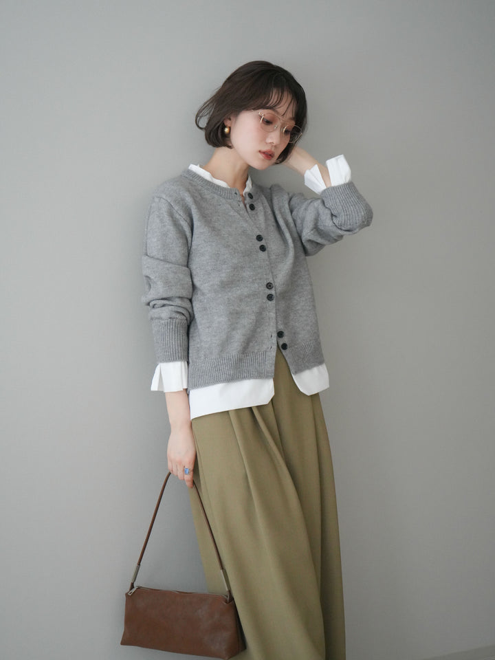 【預購】梭織布料對接針織開襟衫/淺灰色