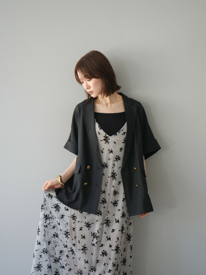 [套裝] 植絨薄紗層疊天鵝絨吊帶連身裙 + 金色紐帶半夾克 (2 套)