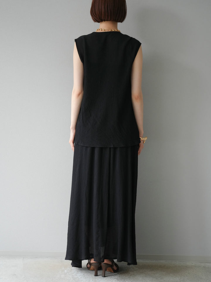 [SET]ビーズモチーフ楊柳ブラウス＆フレアスカートSET UP(2set)