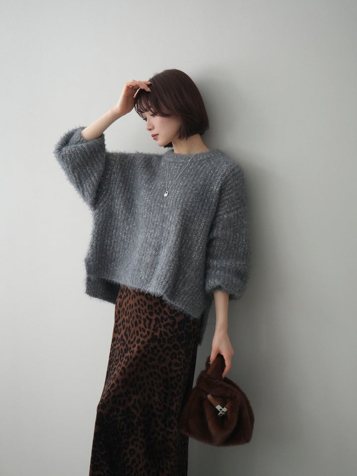 [SET]ボリュームスリーブシャギー MIXニットプルオーバー+選べるアクセセット(2set)