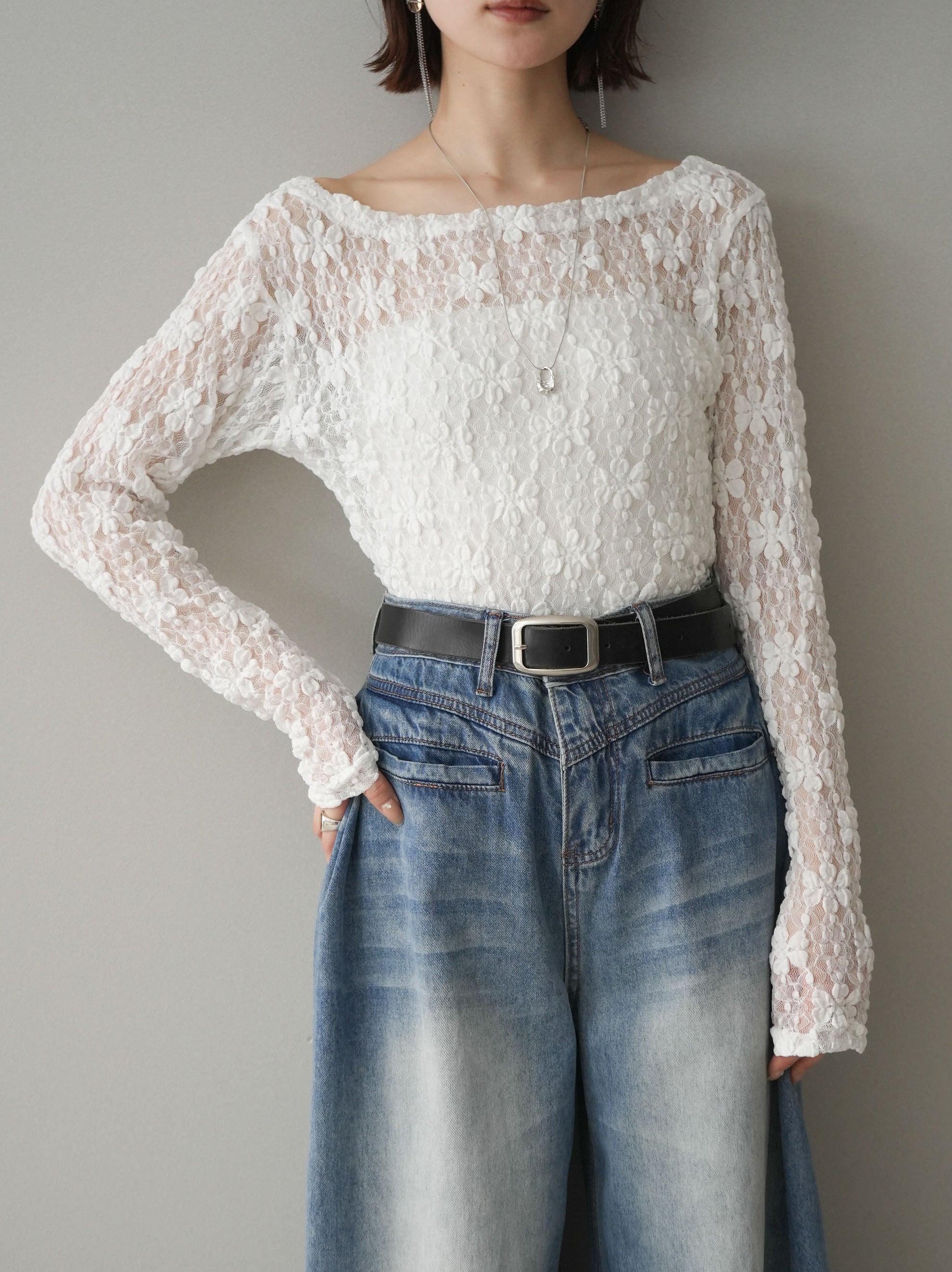 予約]サイドギャザーレーストップス/white – Lumier