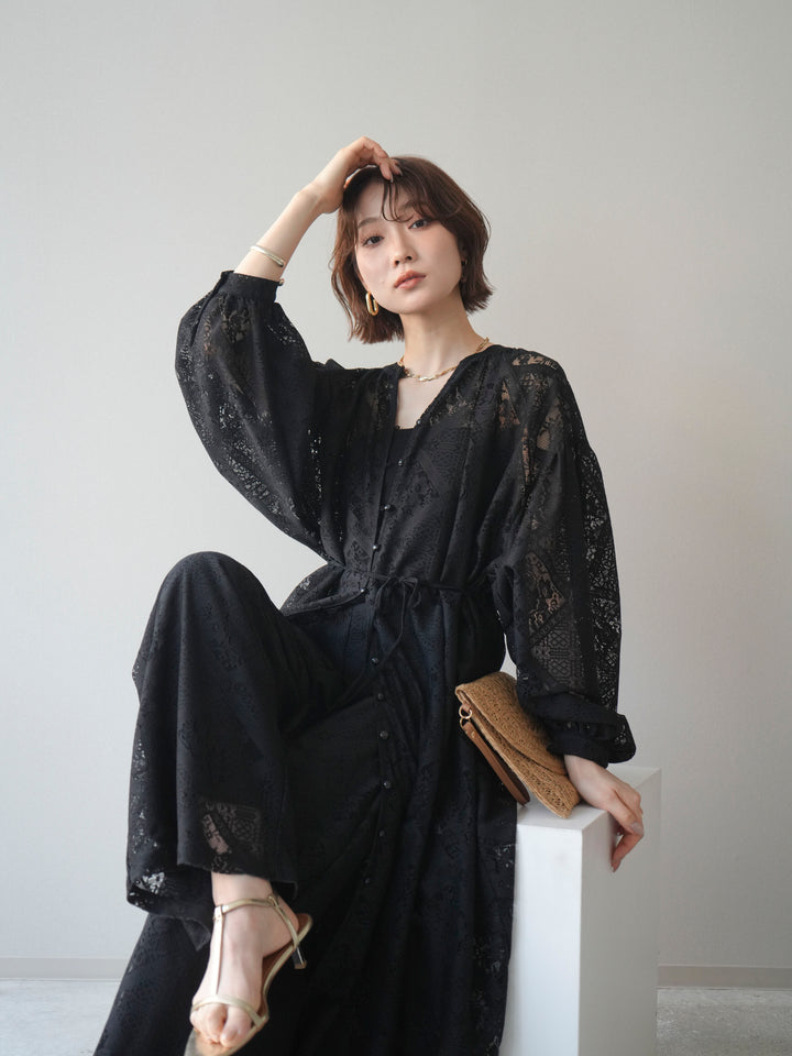 [SET]シアーレースロングガウン+シアーレースイージーパンツ(2set)