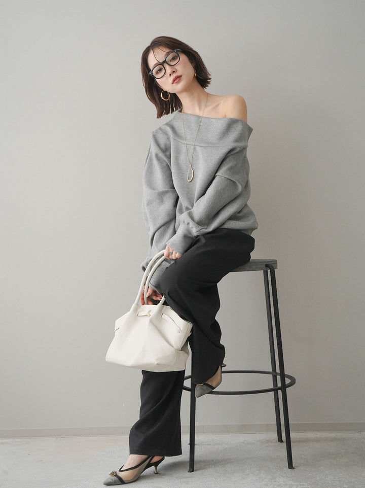[予約]アシンメトリーオフショルポンチプルオーバー/gray