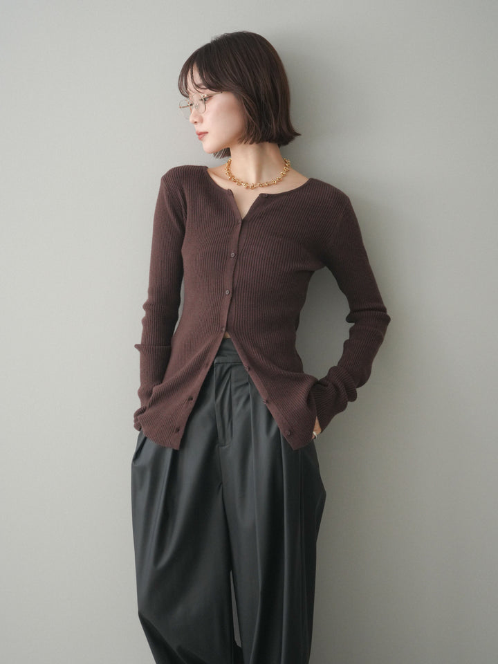 [予約]前後2WAYリブ編みクルーネックカーディガン/darkbrown