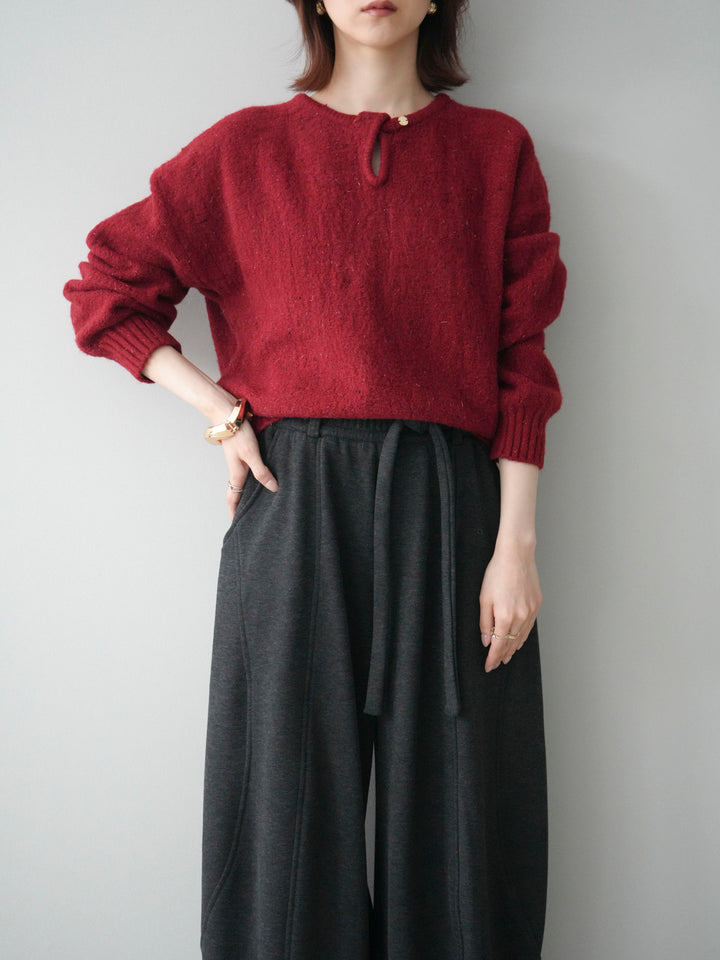 [予約]ツイストネックラメネップヤーンニットプルオーバー/red