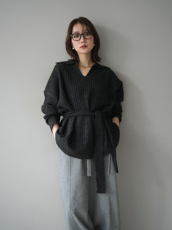 [予約]ワイドリブポロニットプルオーバー/darkgray