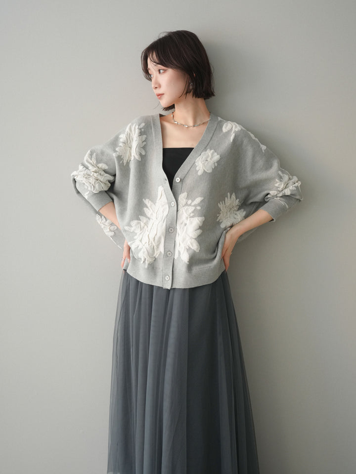 [SET]フラワージャガードニットカーディガン+フラワージャガードニットカーディガン(2set)