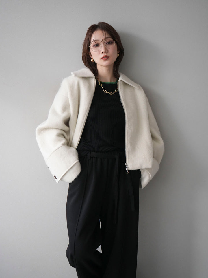 [予約]袖ビックループシャギージップブルゾン/ivory