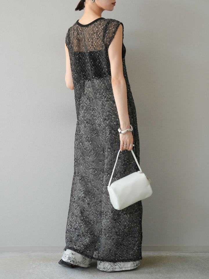 【預購】花朵提花牛仔寬褲/黑