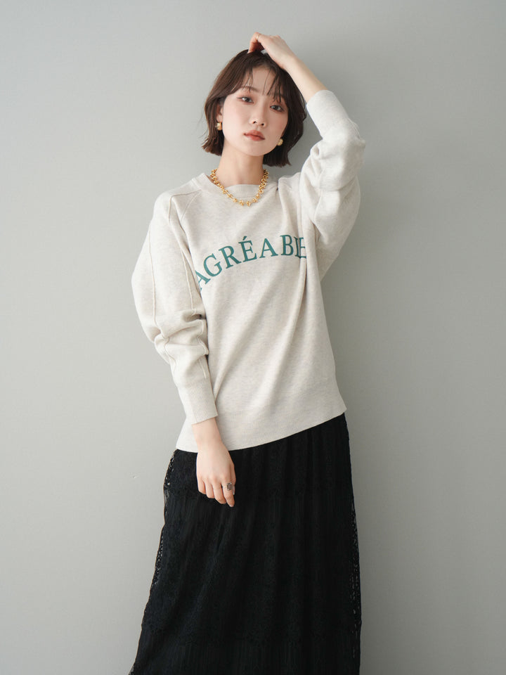 [予約]半ラバープリントロゴスウェットライクニットプルオーバー/oatmeal