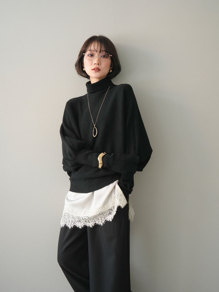 [予約]ボリュームドルマンタートルニットプルオーバー/black