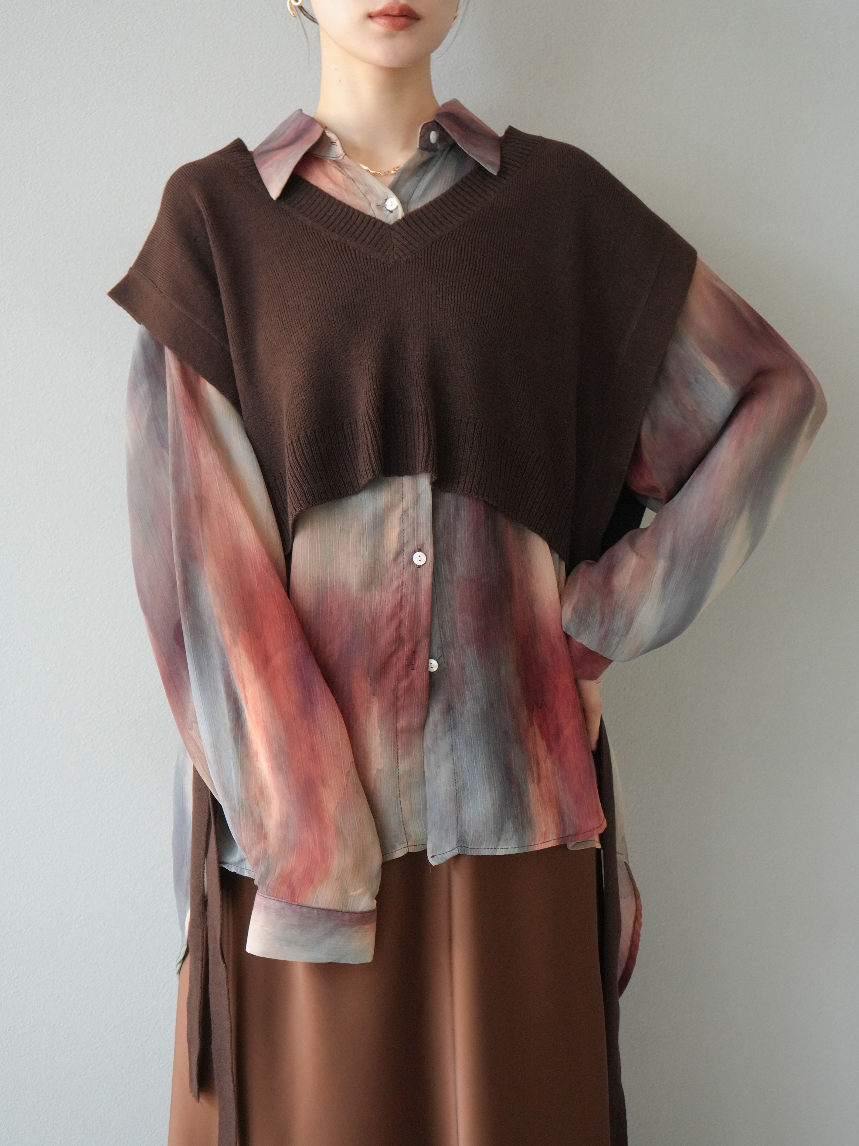 予約]サイドリボンVネックショートニットベスト/ブラウン – Lumier