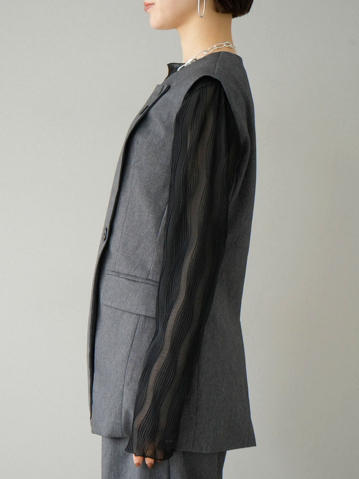 [Pre-order] No-collar asymmetrical gilet set up/gray