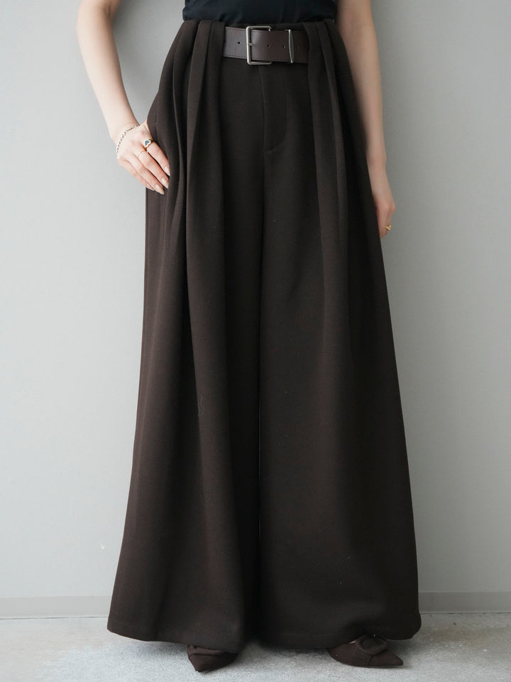 [予約]ベルトデザインループウールワイドパンツ(ベルト付)/brown