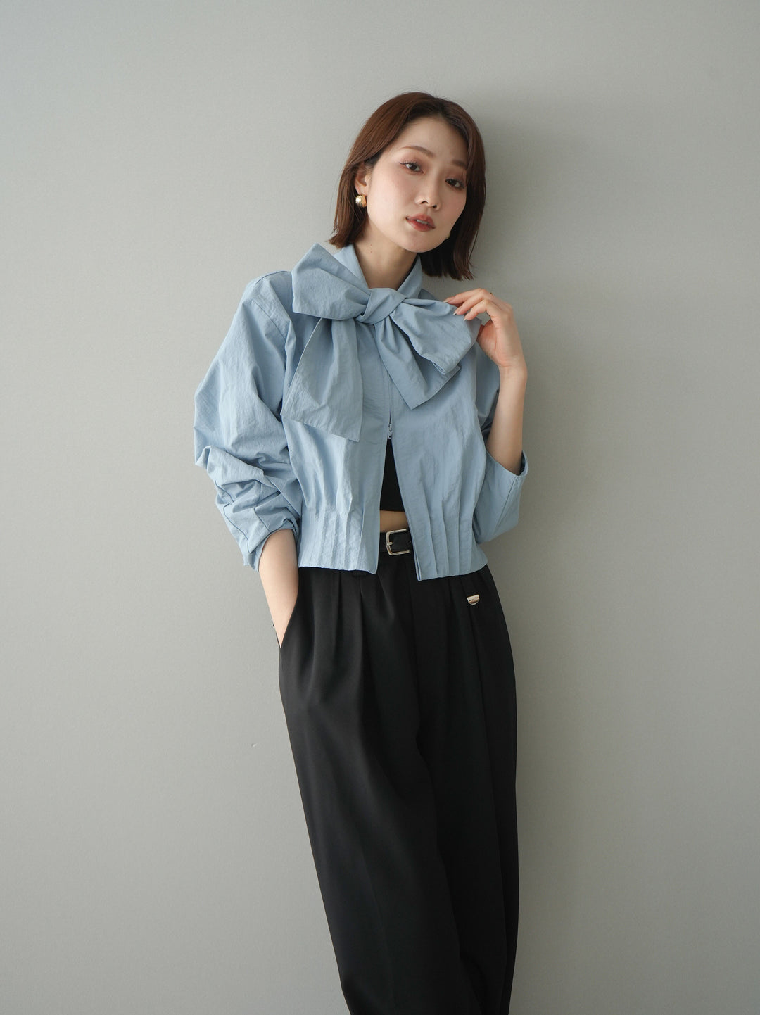 [SET]ボウタイ裾プリーツライトジャケット+ボウタイ裾プリーツライトジャケット(2set)