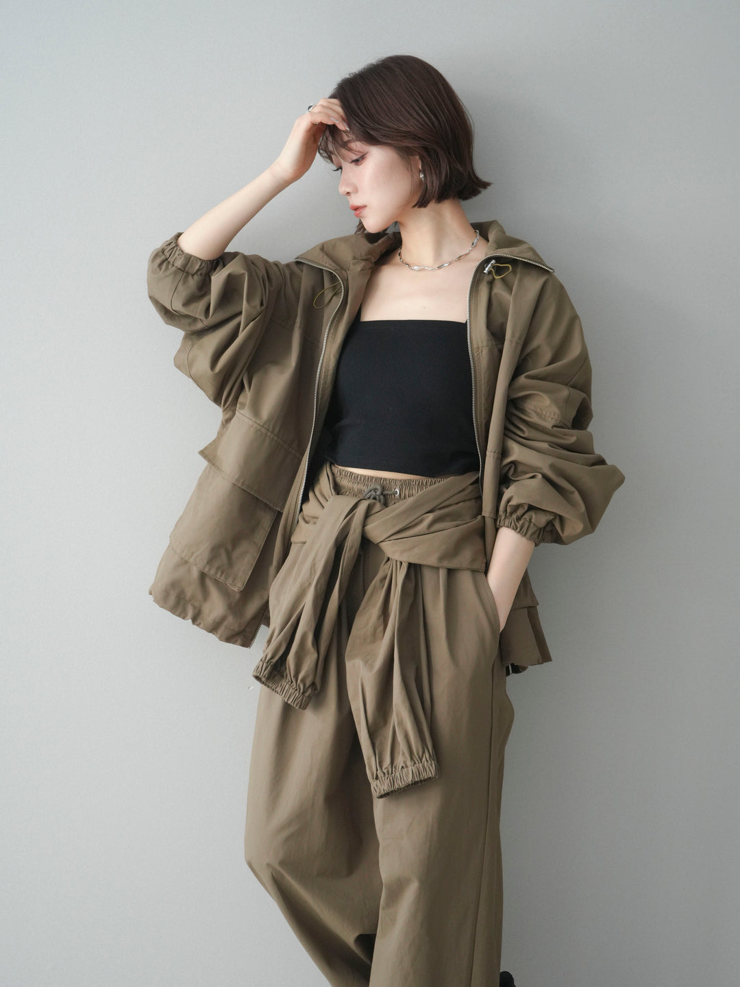 [予約]ビッグポケットコットンナイロンジップブルゾン/brown