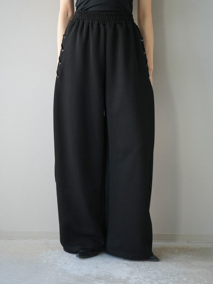 [予約]サイドレースアップスウェットワイドパンツ/ブラック