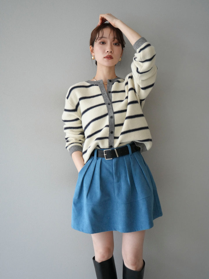 [予約]配色ボーダーニットカーディガン/apricot