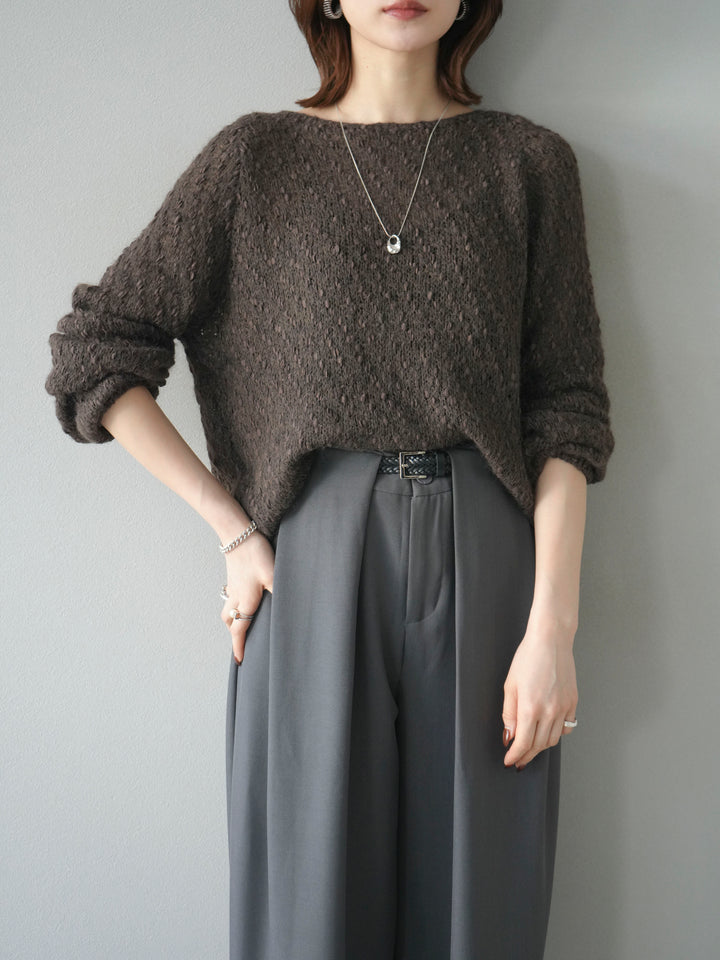 【着回しセット】[SET]求心柄クロップドニットカーディガン+異素材ミックスヤーンニットプルオーバー+ベルトループデザインワイドパンツ(3set)