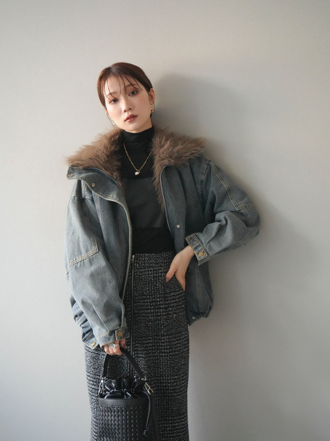 [SET]デニムxファーブルゾン+選べるアクセセット(2set)