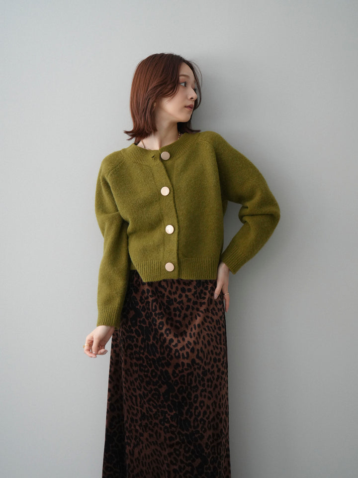 [SET]BIGボタンニットカーディガン+レオパードベロアナロースカート(2set)